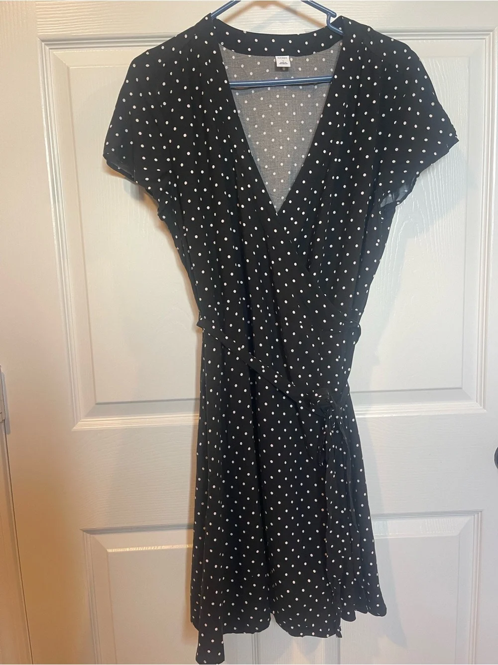 Old Navy Black Polka Dot Wrap Mini Dress Size Large